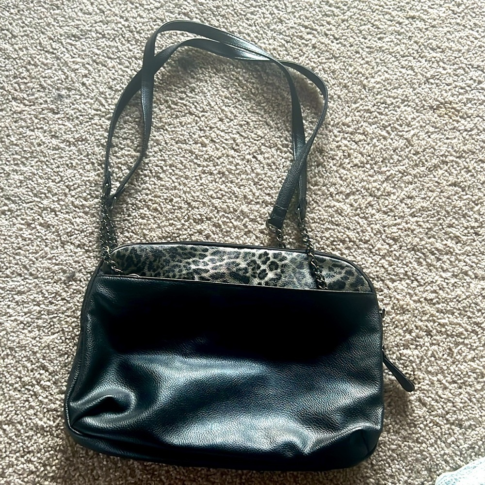 Black purse with animal print